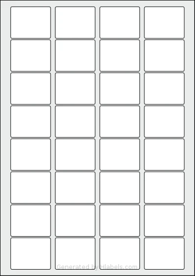 AALabels® AAR032 template with 32 rectangular 43 x 34 millimeter labels per sheet, on A4-size adhesive blank label sheets.