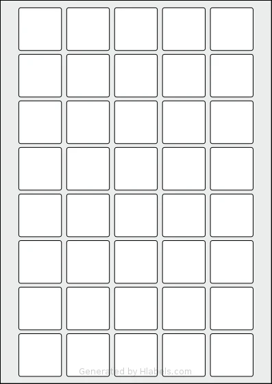 AALabels® AAR040 template with 40 square 33 x 33 millimeter labels per sheet, on A4-size adhesive blank label sheets.