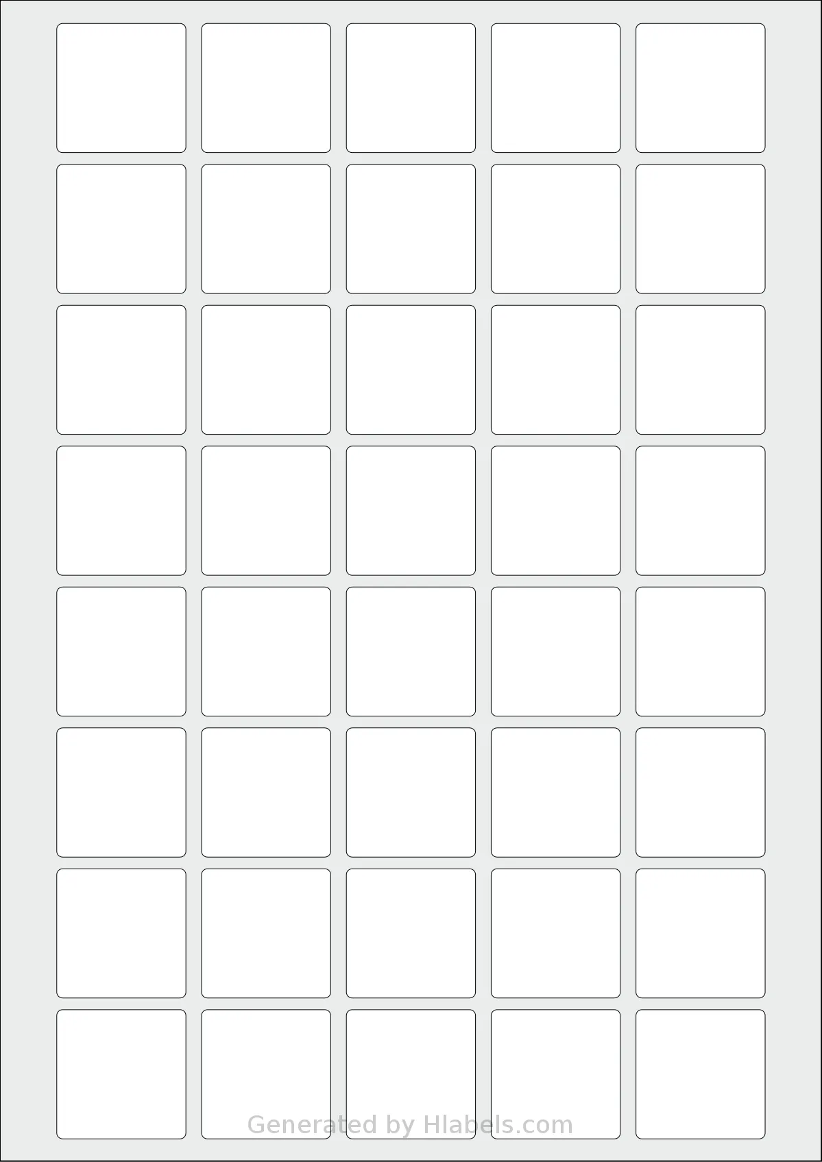 AALabels® AAR040 template with 40 square 33 x 33 millimeter labels per sheet, on A4-size adhesive blank label sheets.