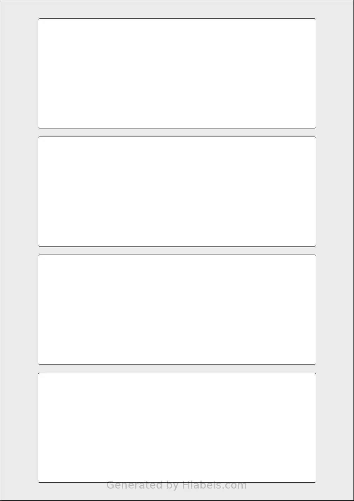 AALabels® AARA04 template with 4 rectangular 165 x 65 millimeter labels per sheet, on A4-size adhesive blank label sheets.