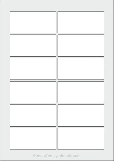 AALabels® AARA12 template with 12 rectangular 85 x 40 millimeter labels per sheet, on A4-size adhesive blank label sheets.