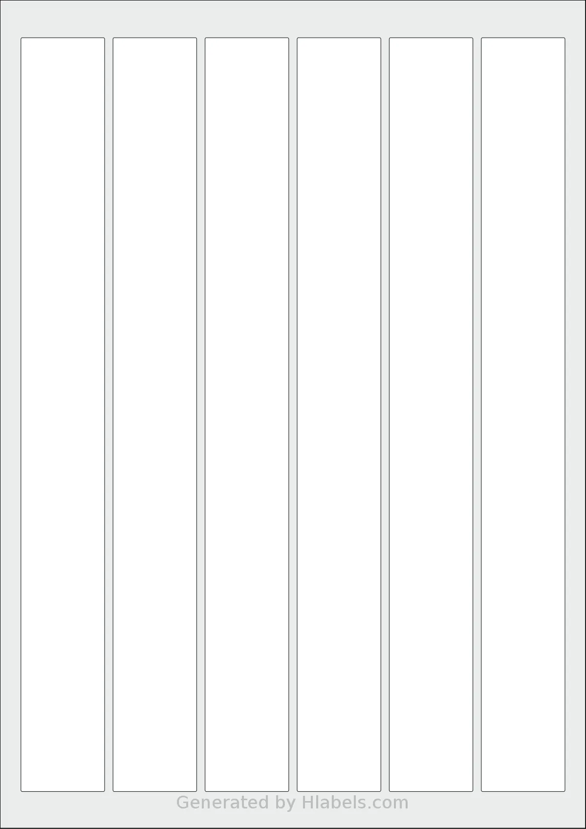AALabels® AARB06 template with 6 rectangular 30 x 270 millimeter labels per sheet, on A4-size adhesive blank label sheets.