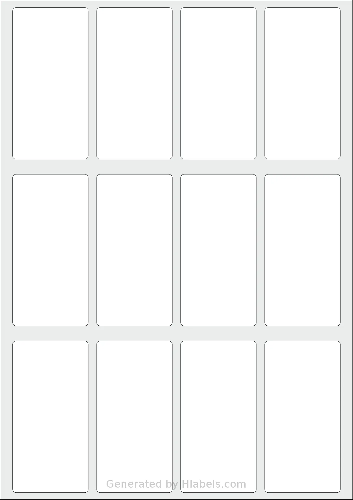 AALabels® AARB12 template with 12 rectangular 45 x 90 millimeter labels per sheet, on A4-size adhesive blank label sheets.