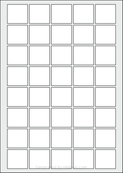 AALabels® AARC040 template with 40 rectangular 34.6 x 32.6 millimeter labels per sheet, on A4-size adhesive blank label sheets.