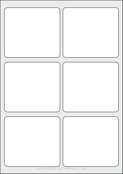 AALabels® AARD06 template with 6 rectangular 95 x 85 millimeter labels per sheet, on A4-size adhesive blank label sheets.