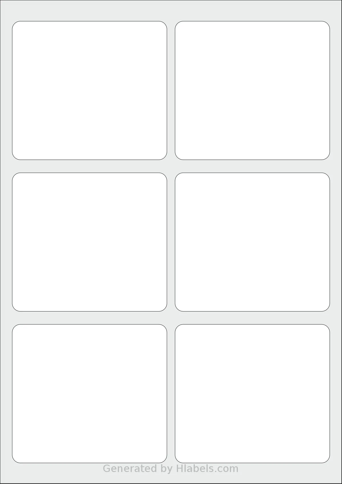AALabels® AARD06 template with 6 rectangular 95 x 85 millimeter labels per sheet, on A4-size adhesive blank label sheets.