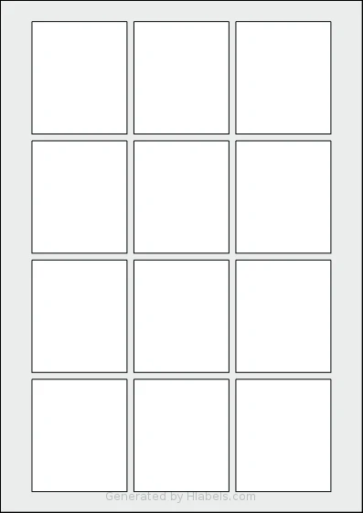 AALabels® AARD12 template with 12 rectangular 55 x 65 millimeter labels per sheet, on A4-size adhesive blank label sheets.