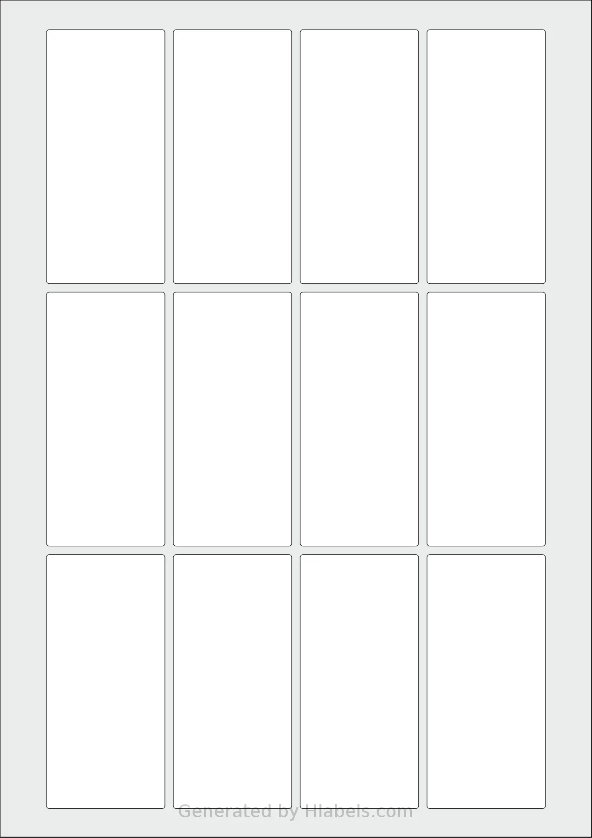 AALabels® AARE012 template with 12 rectangular 42 x 90 millimeter labels per sheet, on A4-size adhesive blank label sheets.