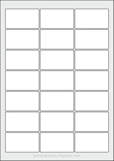 AALabels® AARE021 template with 21 rectangular 62 x 36 millimeter labels per sheet, on A4-size adhesive blank label sheets.