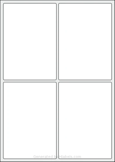 AALabels® AARF04 template with 4 rectangular 97 x 140.5 millimeter labels per sheet, on A4-size adhesive blank label sheets.
