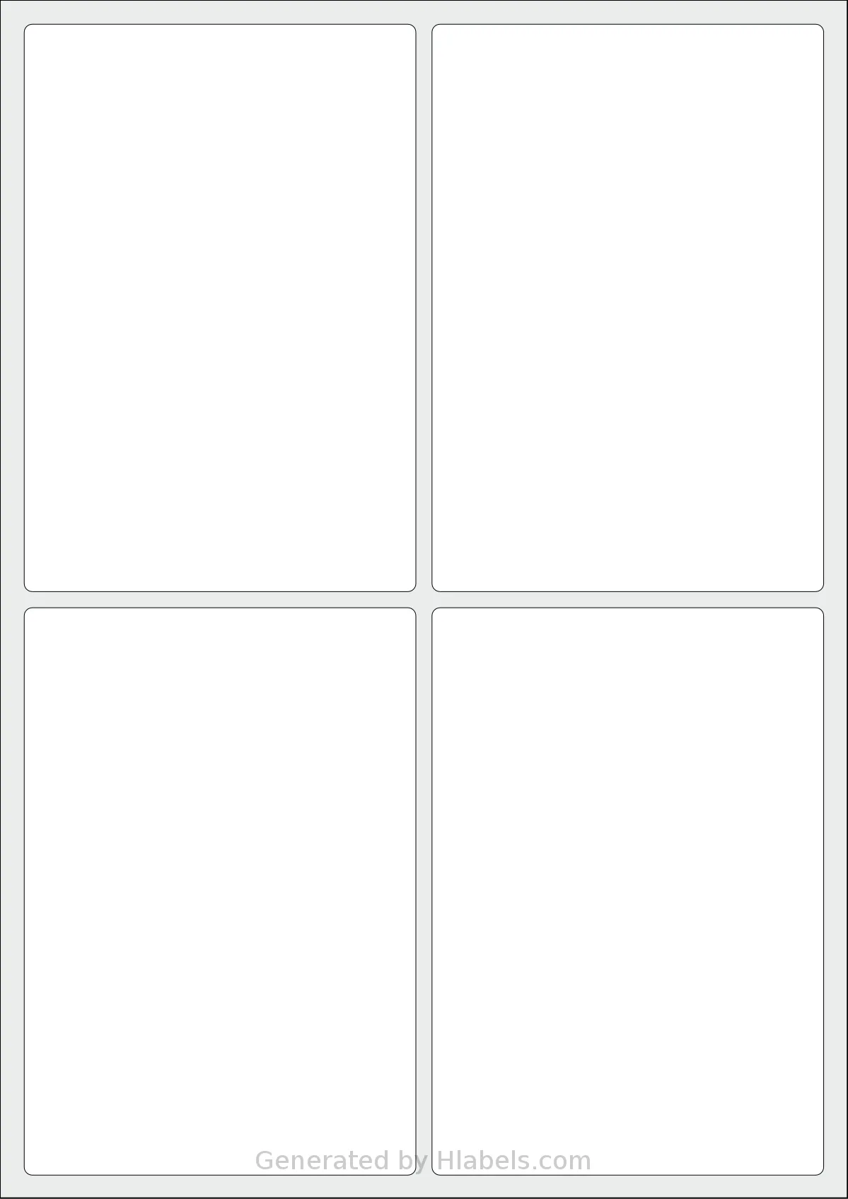 AALabels® AARF04 template with 4 rectangular 97 x 140.5 millimeter labels per sheet, on A4-size adhesive blank label sheets.