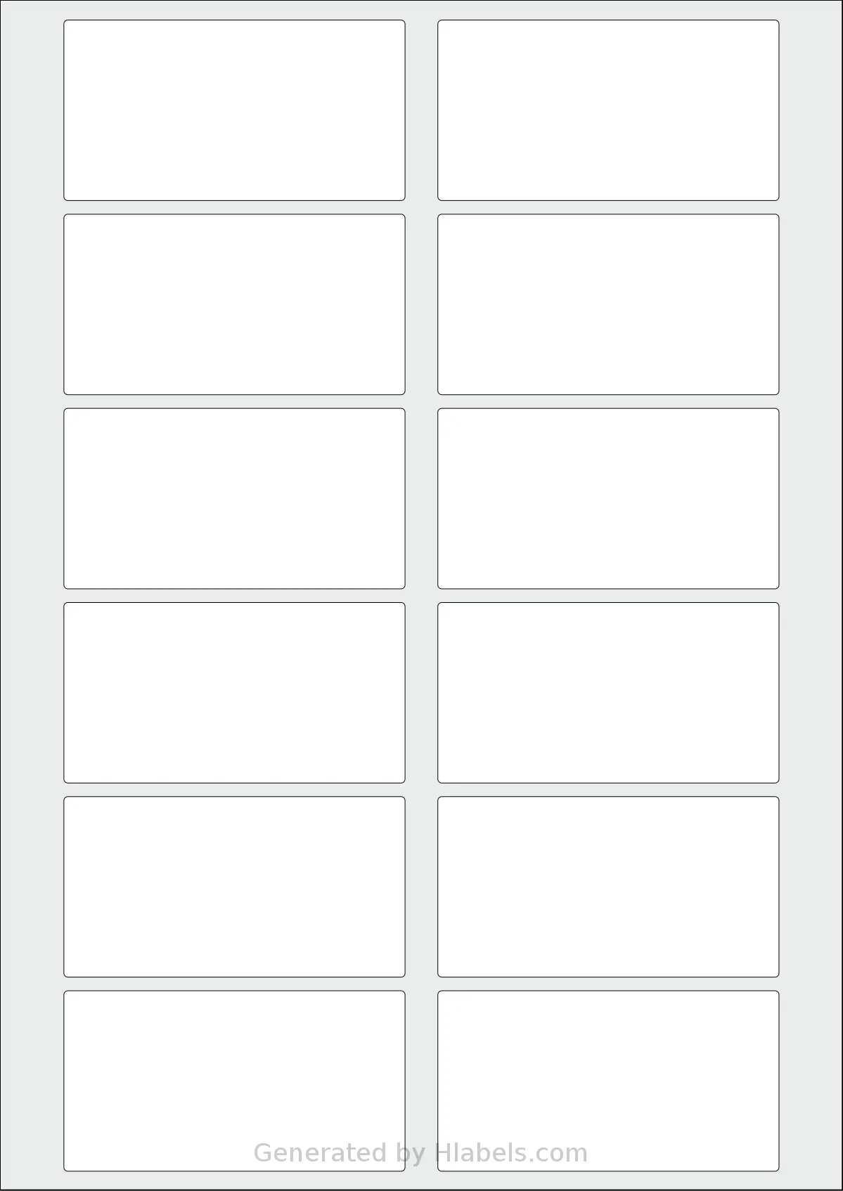 AALabels® AARF12 template with 12 rectangular 85 x 45 millimeter labels per sheet, on A4-size adhesive blank label sheets.