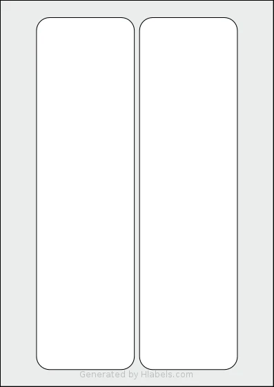 AALabels® AARH02 template with 2 rectangular 75 x 270 millimeter labels per sheet, on A4-size adhesive blank label sheets.