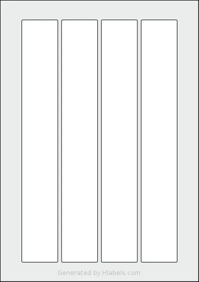 AALabels® AARJ04 template with 4 rectangular 38 x 255 millimeter labels per sheet, on A4-size adhesive blank label sheets.