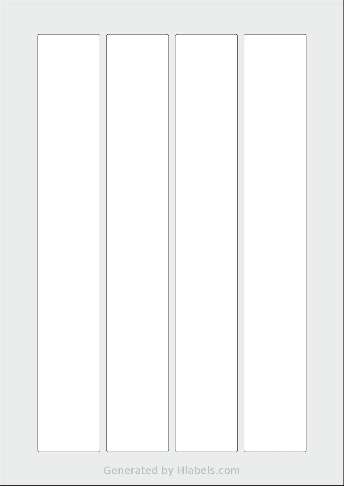 AALabels® AARJ04 template with 4 rectangular 38 x 255 millimeter labels per sheet, on A4-size adhesive blank label sheets.