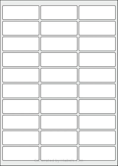 AALabels® AARN030 template with 30 rectangular 65 x 25 millimeter labels per sheet, on A4-size adhesive blank label sheets.