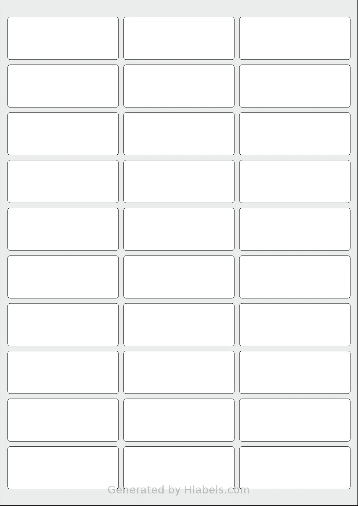 AALabels® AARN030 template with 30 rectangular 65 x 25 millimeter labels per sheet, on A4-size adhesive blank label sheets.