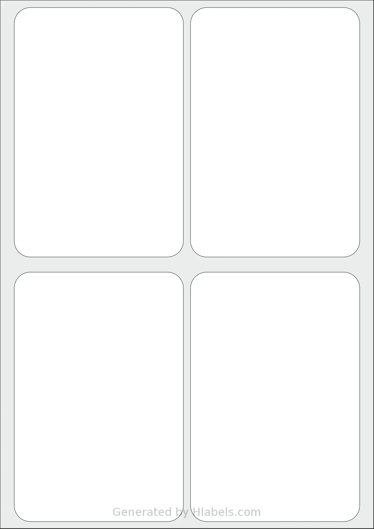 AALabels® AARN04 template with 4 rectangular 95 x 140 millimeter labels per sheet, on A4-size adhesive blank label sheets.