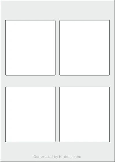 AALabels® AARR04 template with 4 rectangular 91 x 101 millimeter labels per sheet, on A4-size adhesive blank label sheets.