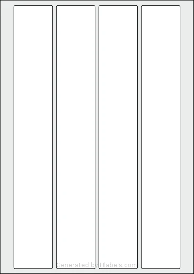 AALabels® AARW04 template with 4 rectangular 42 x 285 millimeter labels per sheet, on A4-size adhesive blank label sheets.