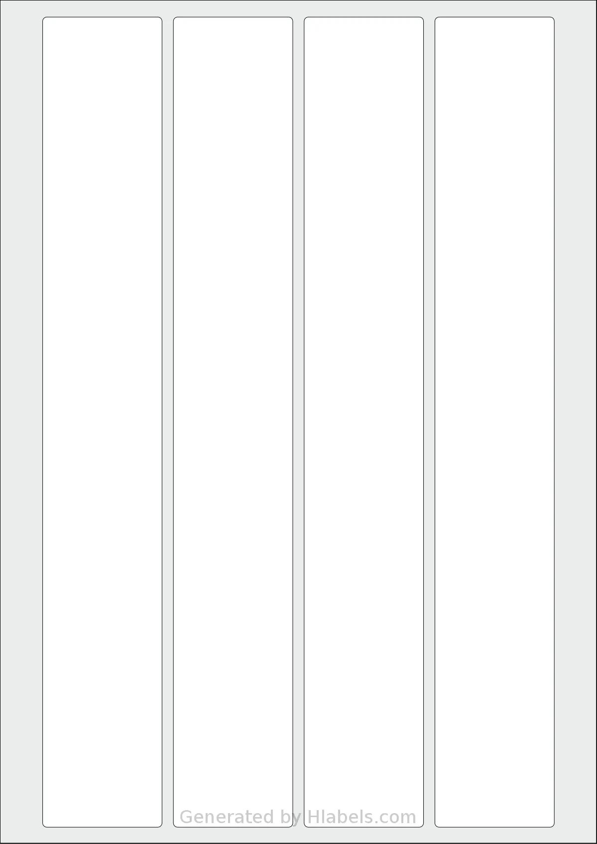AALabels® AARW04 template with 4 rectangular 42 x 285 millimeter labels per sheet, on A4-size adhesive blank label sheets.