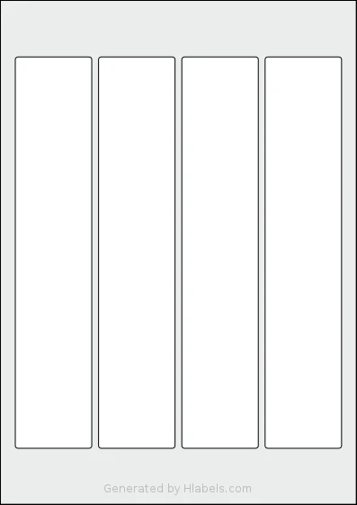 AALabels® AARX04 template with 4 rectangular 45 x 230 millimeter labels per sheet, on A4-size adhesive blank label sheets.