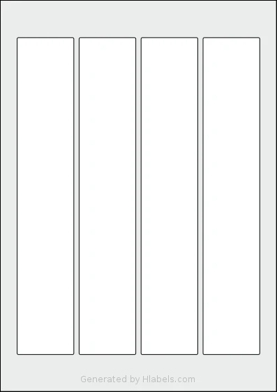 AALabels® AARY04 template with 4 rectangular 43 x 240 millimeter labels per sheet, on A4-size adhesive blank label sheets.