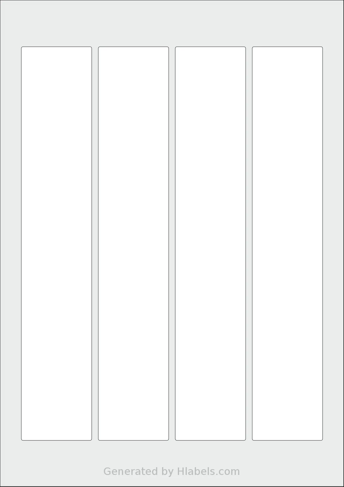 AALabels® AARY04 template with 4 rectangular 43 x 240 millimeter labels per sheet, on A4-size adhesive blank label sheets.