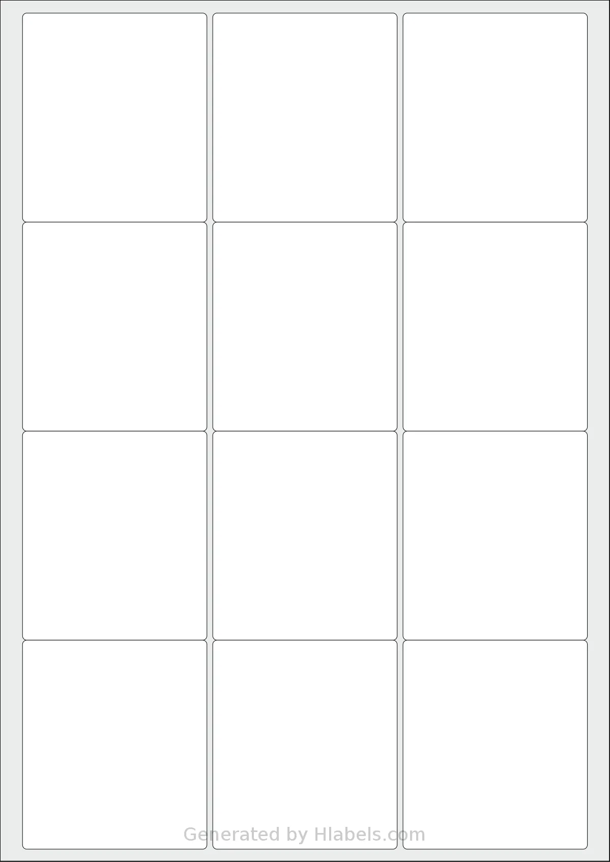 AALabels® AAS012 template with 12 rectangular 63.5 x 72 millimeter labels per sheet, on A4-size adhesive blank label sheets.