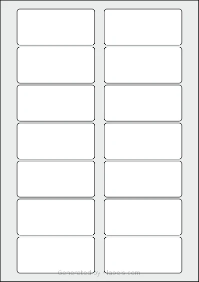 AALabels® AAS014 template with 14 rectangular 82 x 38 millimeter labels per sheet, on A4-size adhesive blank label sheets.