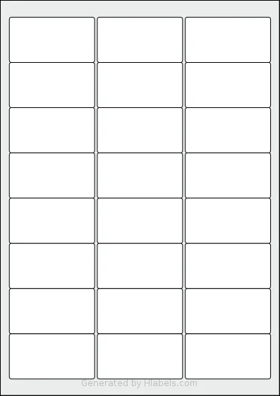 AALabels® AAS024 template with 24 rectangular 64 x 33.9 millimeter labels per sheet, on A4-size adhesive blank label sheets.