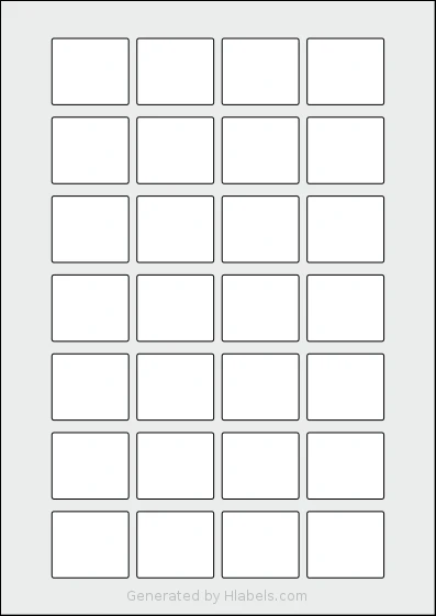 AALabels® AAS028 template with 28 rectangular 37 x 32 millimeter labels per sheet, on A4-size adhesive blank label sheets.