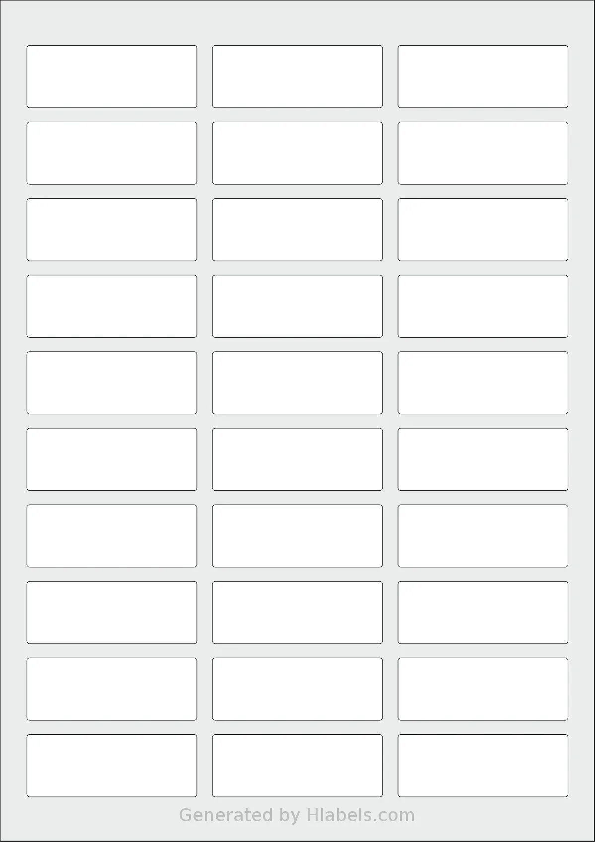 AALabels® AAS030 template with 30 rectangular 60 x 22 millimeter labels per sheet, on A4-size adhesive blank label sheets.