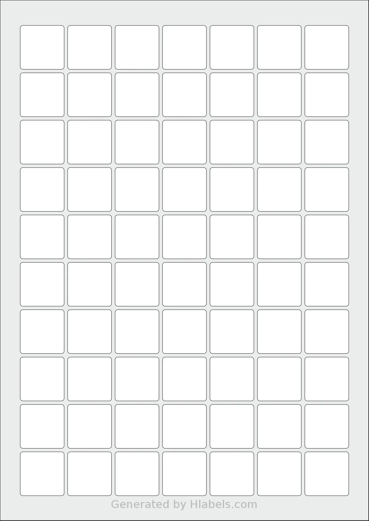 AALabels® AAS070 template with 70 square 25 x 25 millimeter labels per sheet, on A4-size adhesive blank label sheets.