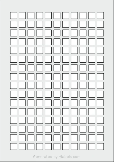 AALabels® AAS176 template with 176 square 12 x 12 millimeter labels per sheet, on A4-size adhesive blank label sheets.