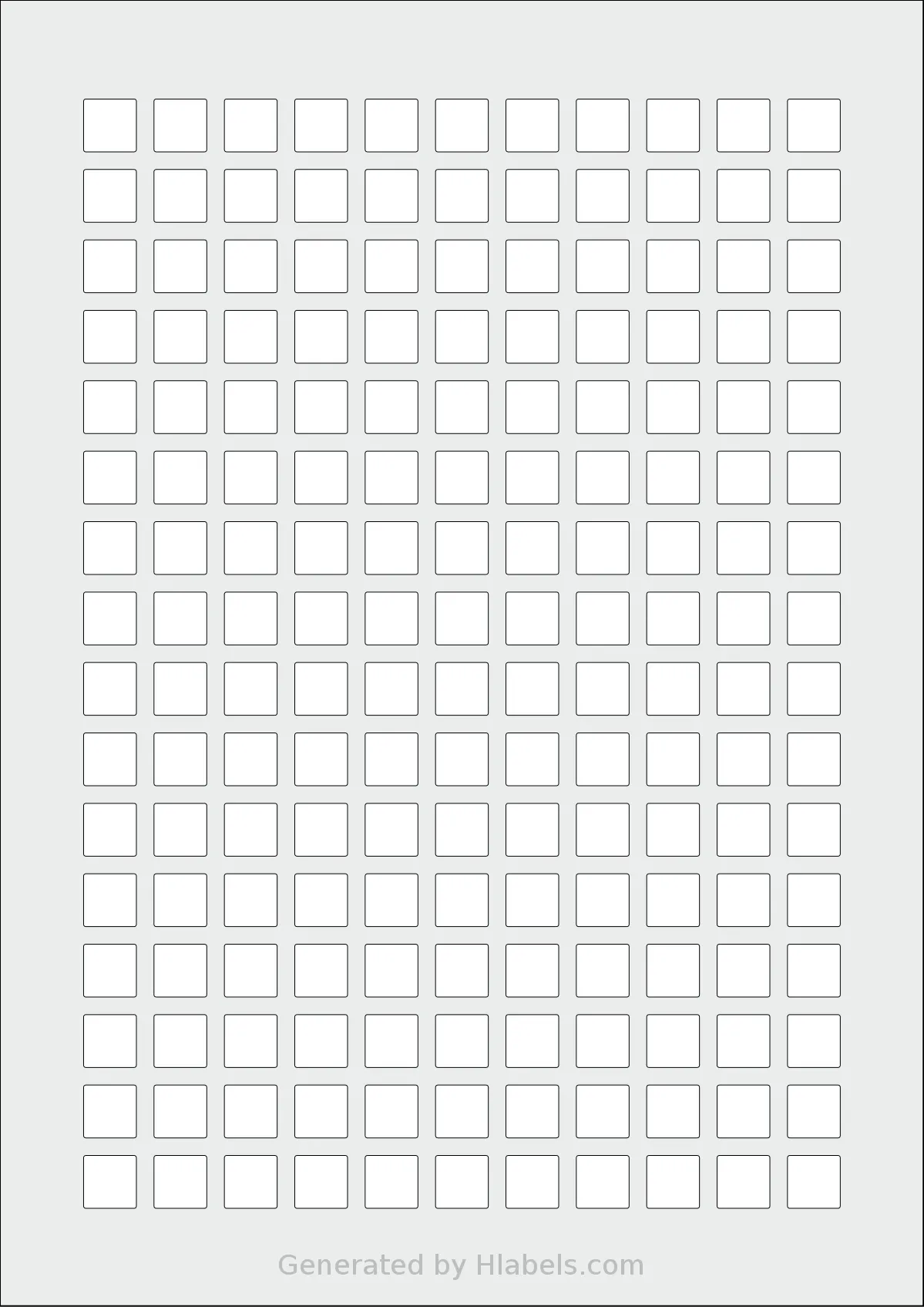 AALabels® AAS176 template with 176 square 12 x 12 millimeter labels per sheet, on A4-size adhesive blank label sheets.