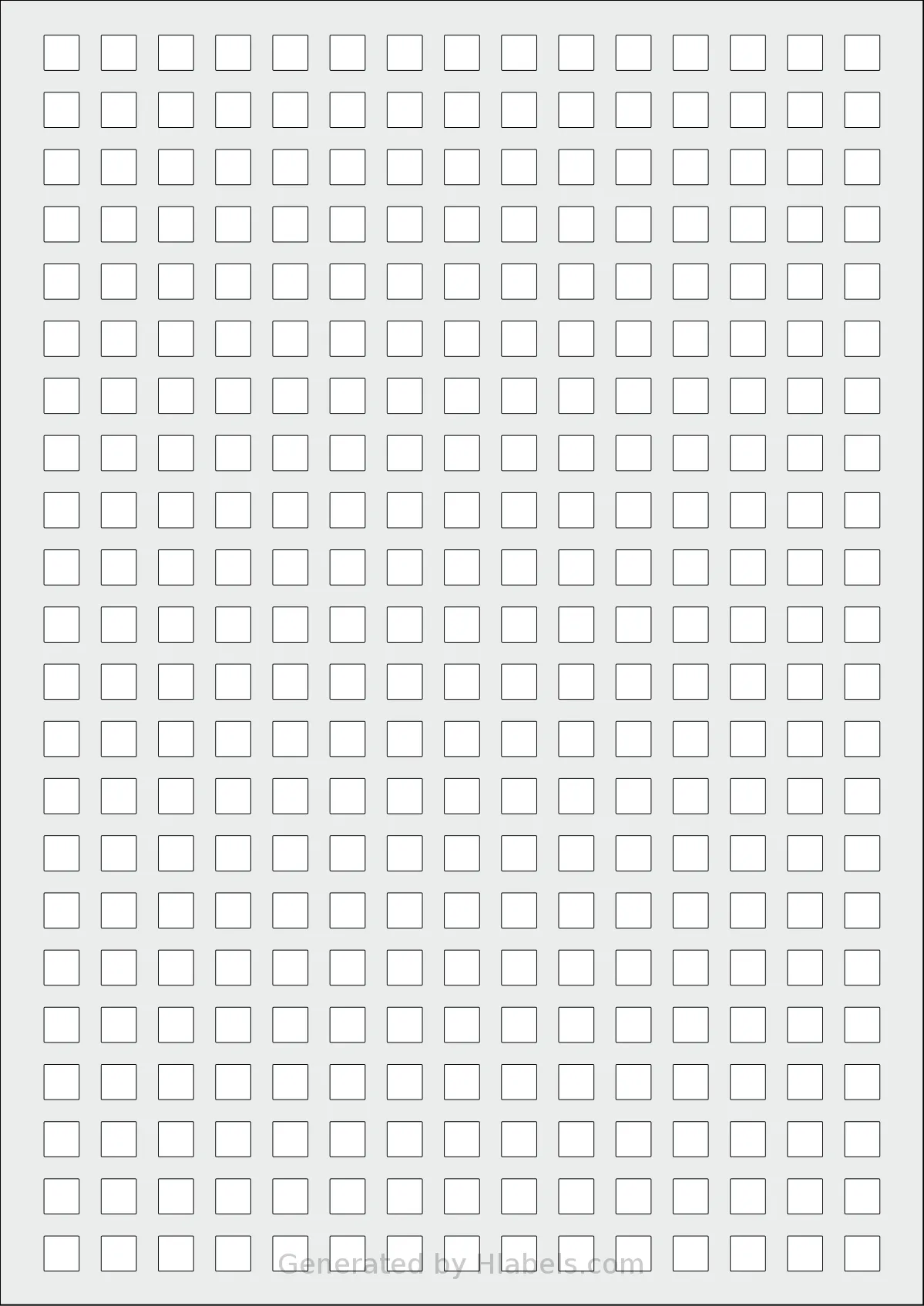 AALabels® AAS330 template with 330 square 8 x 8 millimeter labels per sheet, on A4-size adhesive blank label sheets.