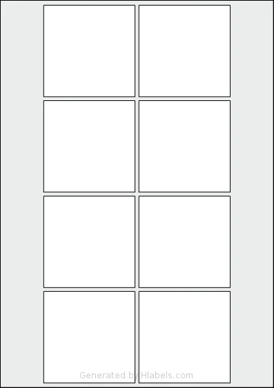 AALabels® AASA08 template with 8 square 70 x 70 millimeter labels per sheet, on A4-size adhesive blank label sheets.