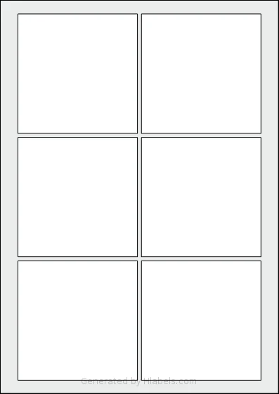 AALabels® AASC06 template with 6 square 90 x 90 millimeter labels per sheet, on A4-size adhesive blank label sheets.