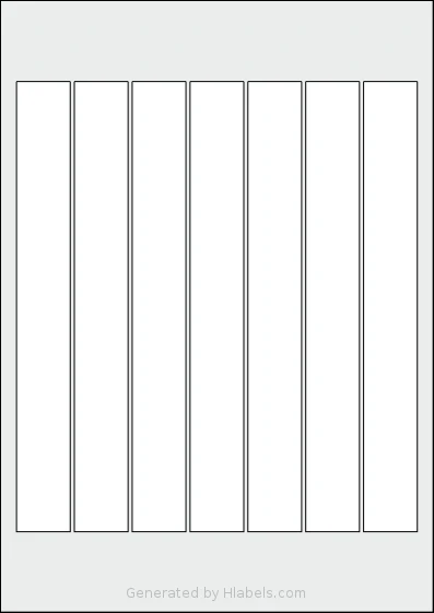 AALabels® AASM07 template with 7 rectangular 26 x 218 millimeter labels per sheet, on A4-size adhesive blank label sheets.
