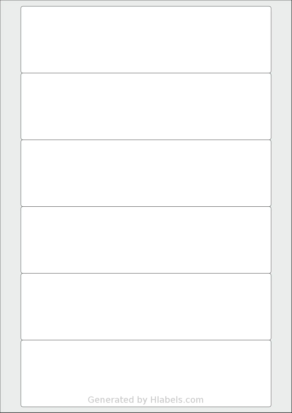 AALabels® AAT006 template with 6 rectangular 180 x 48 millimeter labels per sheet, on A4-size adhesive blank label sheets.