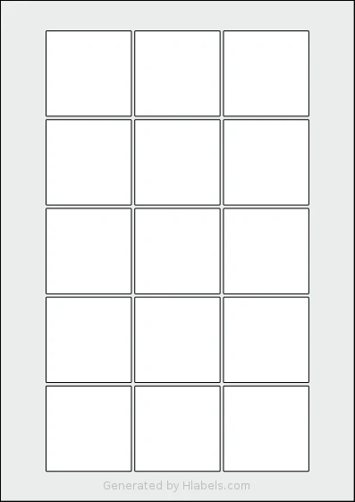 AALabels® AAT015 template with 15 square 50.5 x 50.5 millimeter labels per sheet, on A4-size adhesive blank label sheets.