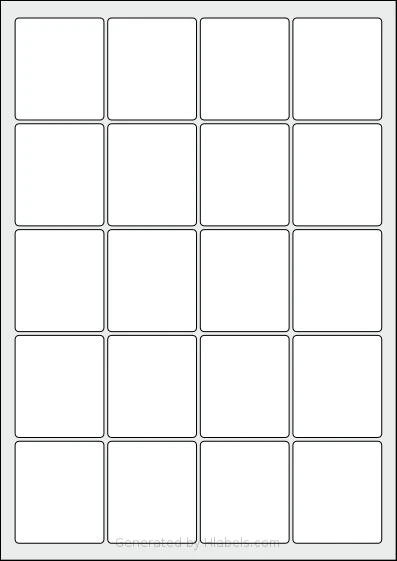 AALabels® AAT020 template with 20 rectangular 47 x 54 millimeter labels per sheet, on A4-size adhesive blank label sheets.