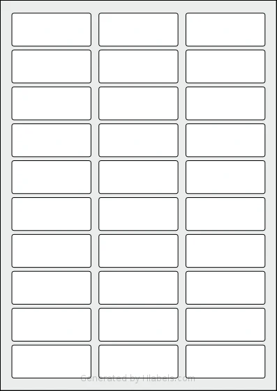 AALabels® AAT030 template with 30 rectangular 60 x 25 millimeter labels per sheet, on A4-size adhesive blank label sheets.