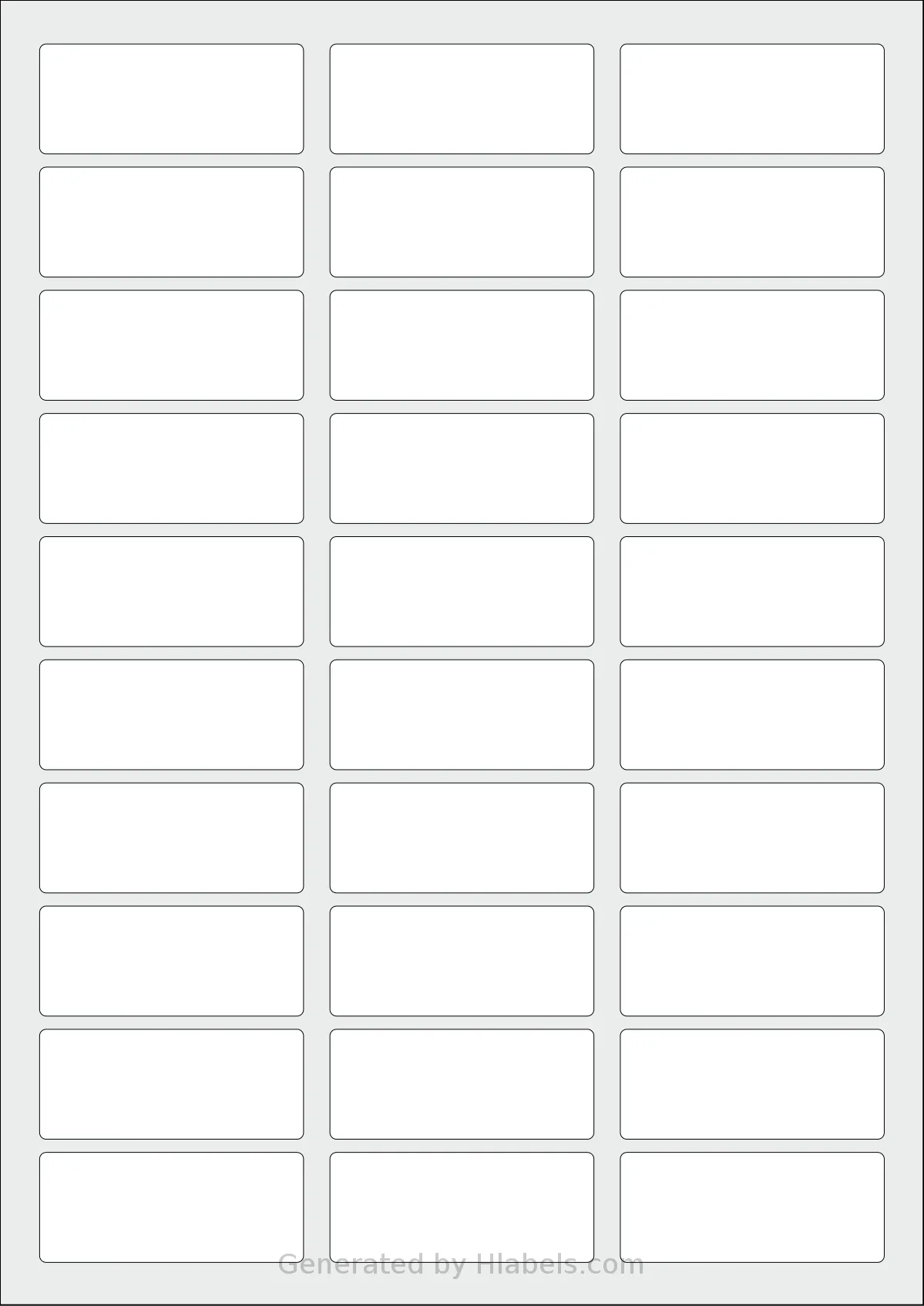 AALabels® AAT030 template with 30 rectangular 60 x 25 millimeter labels per sheet, on A4-size adhesive blank label sheets.