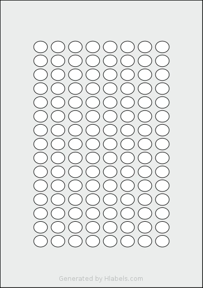 AALabels® AAT120 template with 120 oval 14.2 x 12 millimeter labels per sheet, on A4-size adhesive blank label sheets.
