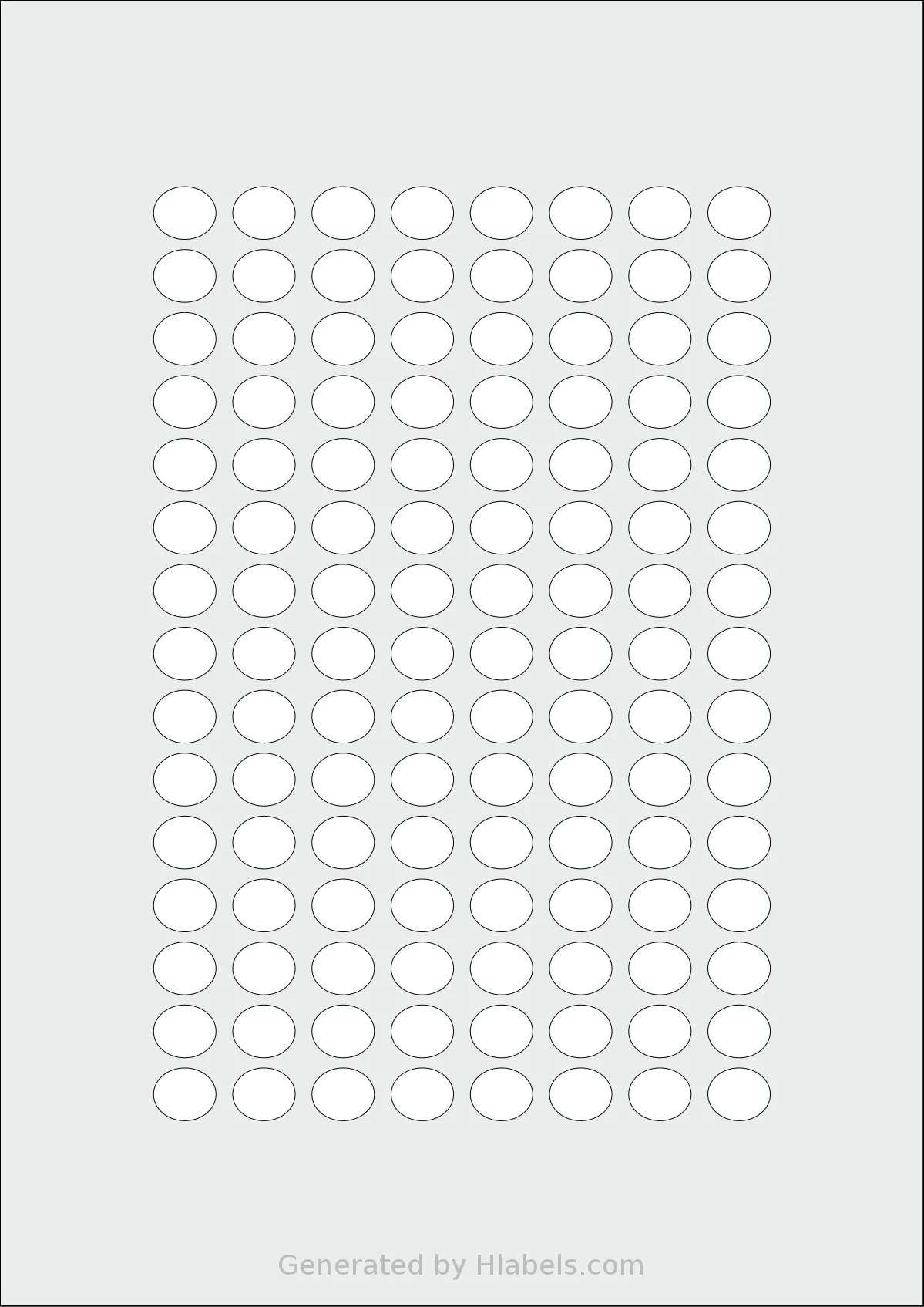 AALabels® AAT120 template with 120 oval 14.2 x 12 millimeter labels per sheet, on A4-size adhesive blank label sheets.