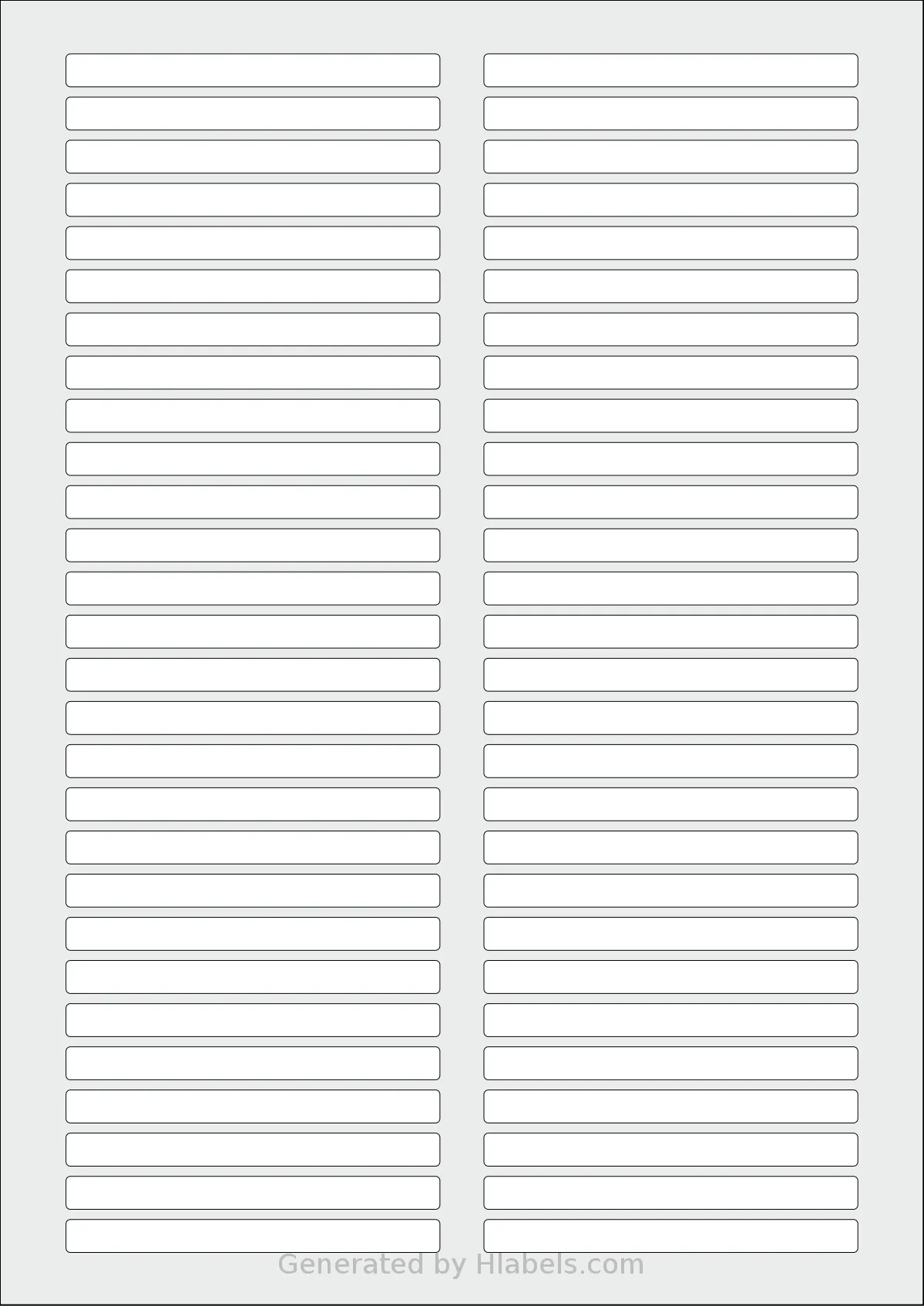 AALabels® AATA56 template with 56 rectangular 85 x 7.5 millimeter labels per sheet, on A4-size adhesive blank label sheets.