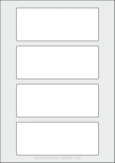 AALabels® AAU004 template with 4 rectangular 150 x 60 millimeter labels per sheet, on A4-size adhesive blank label sheets.