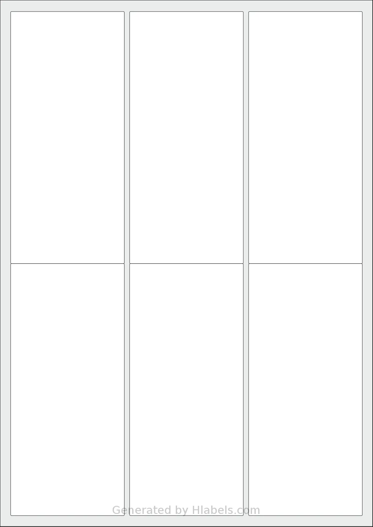 AALabels® AAU006 template with 6 rectangular 64 x 142 millimeter labels per sheet, on A4-size adhesive blank label sheets.